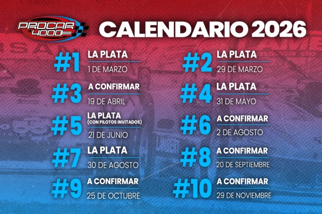 CALENDARIO 2026 DEL PROCAR 4000.